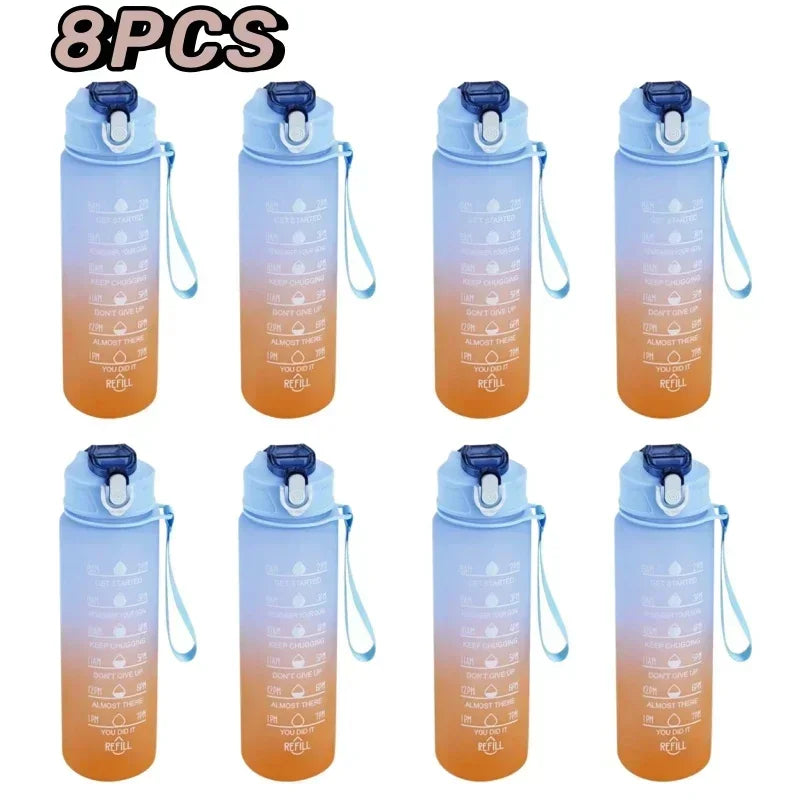 900ml Sports Water Bottle High Temperature Resistant Graduated Straw Cup Rainbow Frosted Progressive Color Water Cup Plastic Cup Zpaxo Blue 8PCS 900ml
