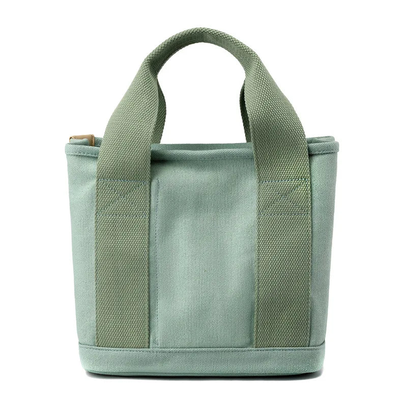 Handheld Thickened Canvas Mobile Phone Bucket Tote Bag Small Bag with Zipper Compartment Bag Simple Shoulder Bag Birthday Gift Zpaxo