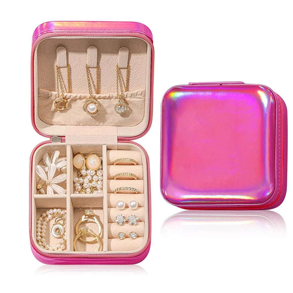 Jewelry Case Box Portable Small Travel Jewelry Organizer Necklace Earring Ring Storage Display Gift Box Travel Essentials Zpaxo