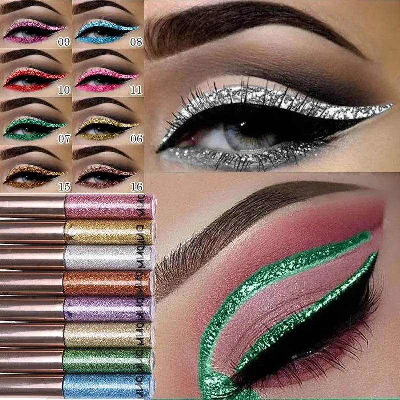 16 Colors Diamond Liquid Eyeliner Professional Silver Green Shiny
