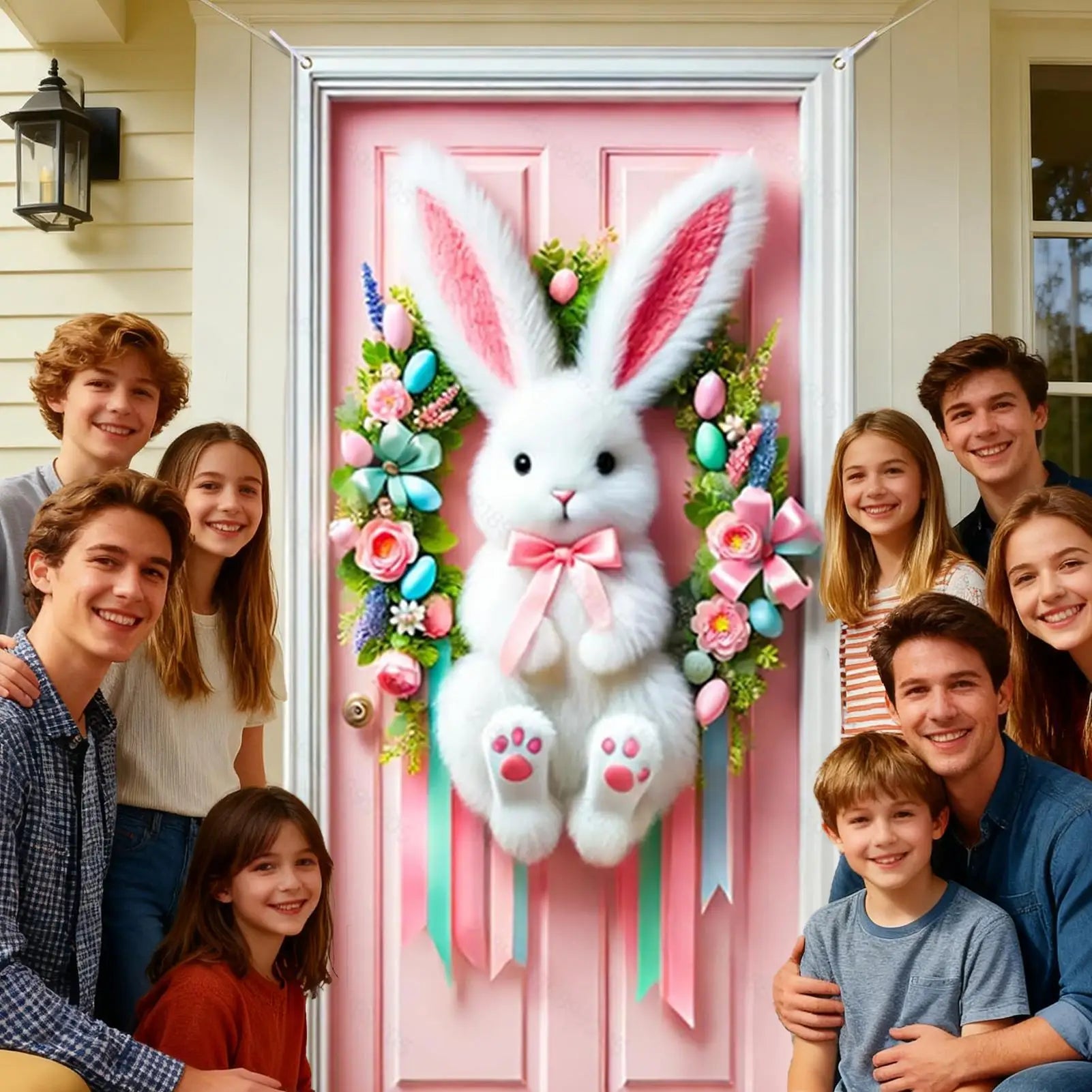 Easter Bunny Door Cover Spring Cute Happy Hanging Banner Decor Home