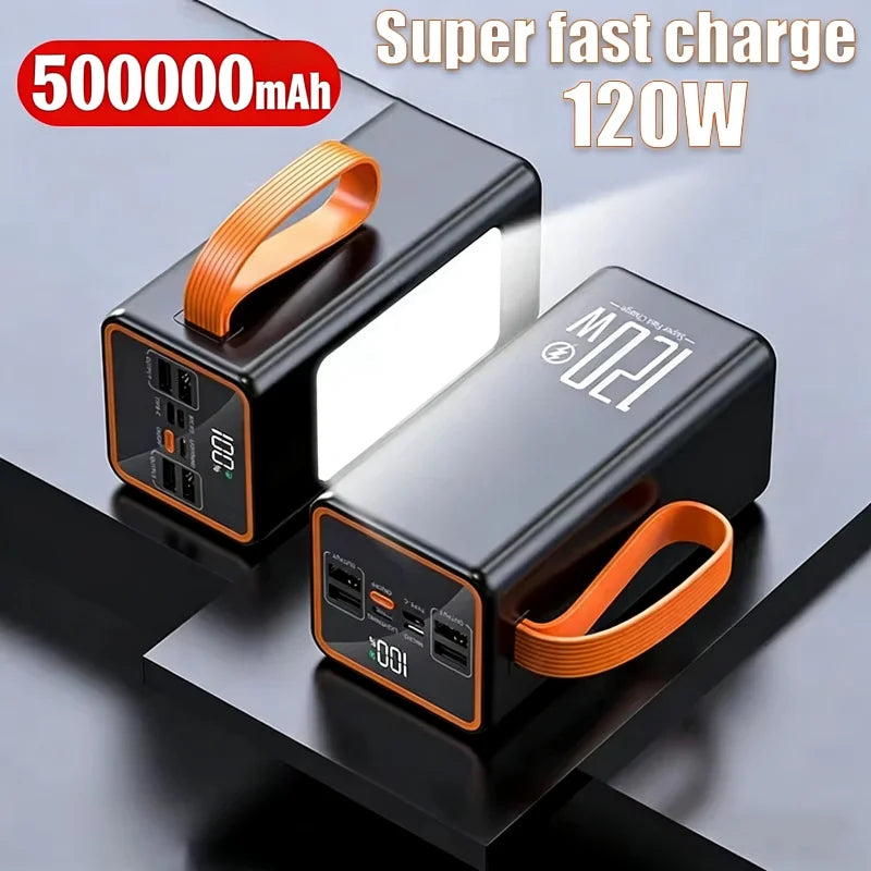 500000mAh Outdoor Large Capacity Power Bank 120W Fast Charging External Spare Battery with LED Light For iPhone Xiaomi Samsung Zpaxo