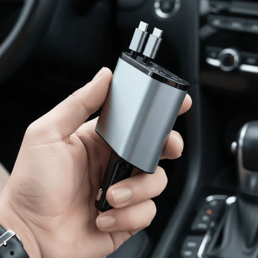Universal 4 IN 1 Car Charger Retractable Cable 120W Retractable Car Charger Fast Charge Cigarette Lighter Adapter For Cars Zpaxo
