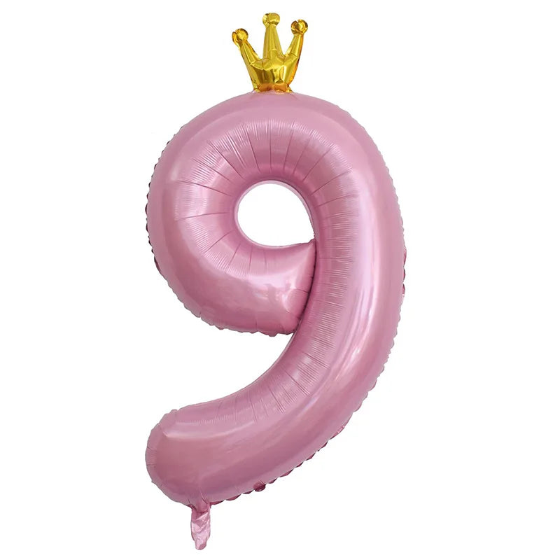 Pastel Baby Blue Pink Foil Number Balloon Crown 1 2 3 4 5 6 7 8 9 Zpaxo pink9 40inch
