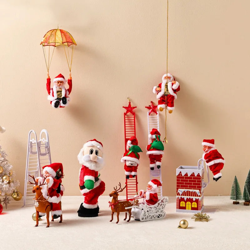 Christmas Electric Santa Claus Toy Climbing Chimney Beads Ladders