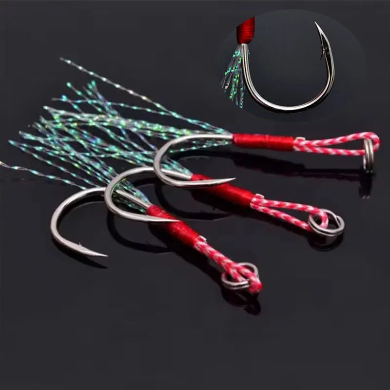 Carbon Steel Barbed Single Jig Hooks – Thread Feather Fishing Lure