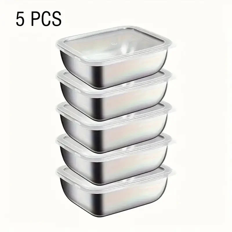 5pcs Stainless Steel Food Storage Stackable Meal Prep Boxes for Kitchen Fridge Lunch Ideal for Meal Prep Travel Kitchen Storage Zpaxo 5Pcs