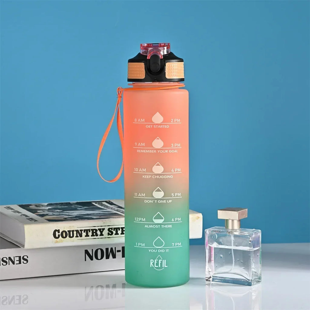 1L Gradient Motivational Sports Water Bottle with Time Marker Sports Water Bottle Zpaxo Orange