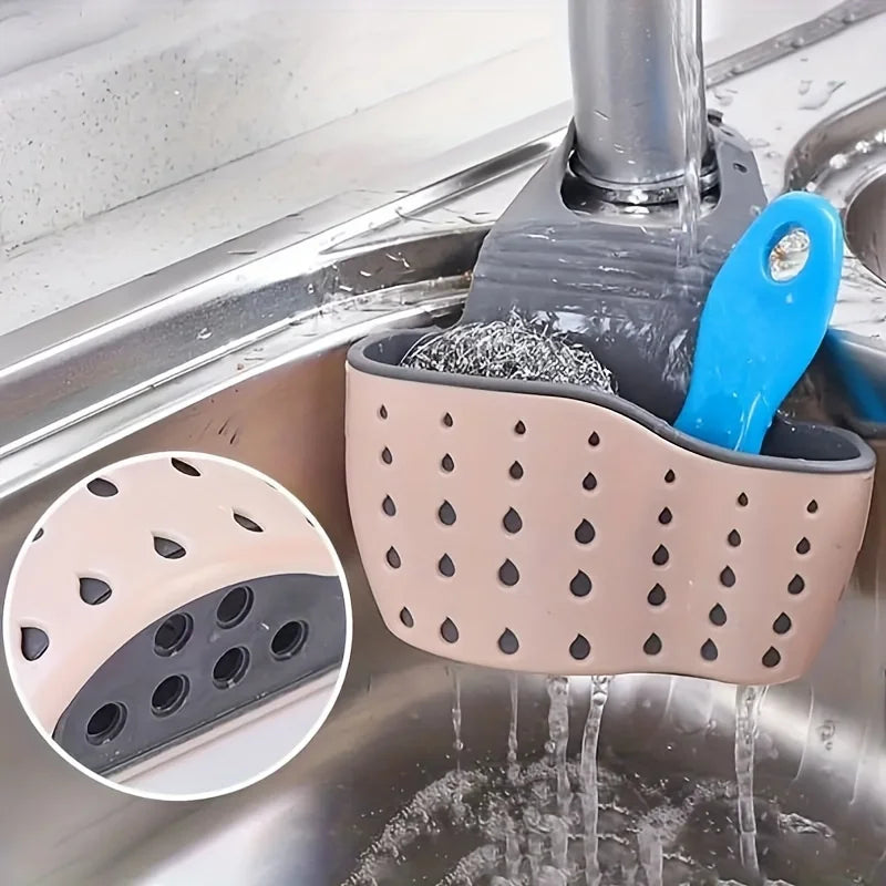 Double Sink Draining Hanging Bag Adjustable Press Faucet Shelf Sponge