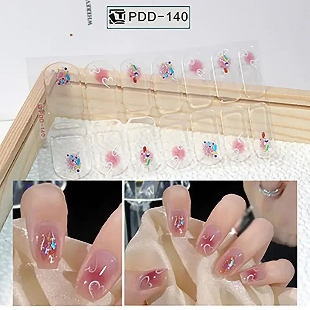 14Strips Gel Nail Stickers Full Cover Floristic Nail Art Stickers Semi Cured Gel Nail Polish Strips DIY Nail Art Making Zpaxo 140