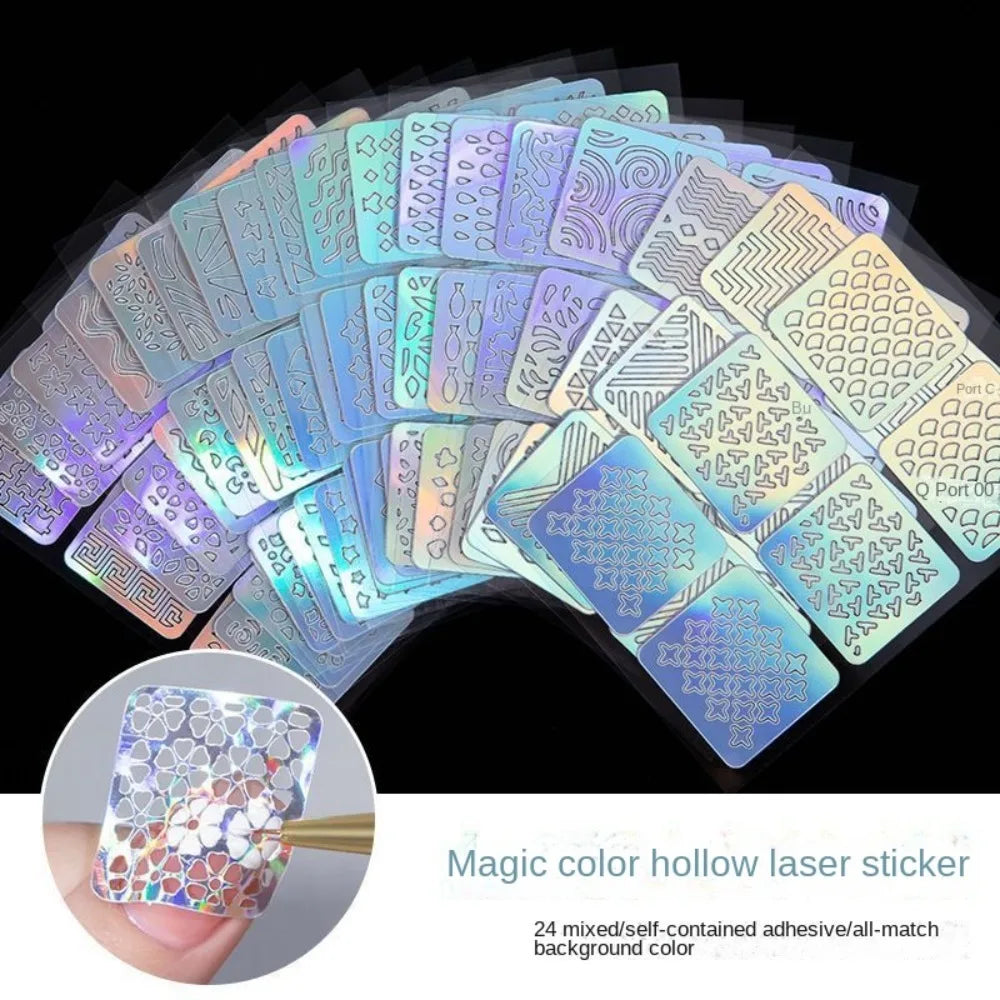 6 12 24 Laser Nail Sticker Hollow Adhesive Painting Template DIY Zpaxo