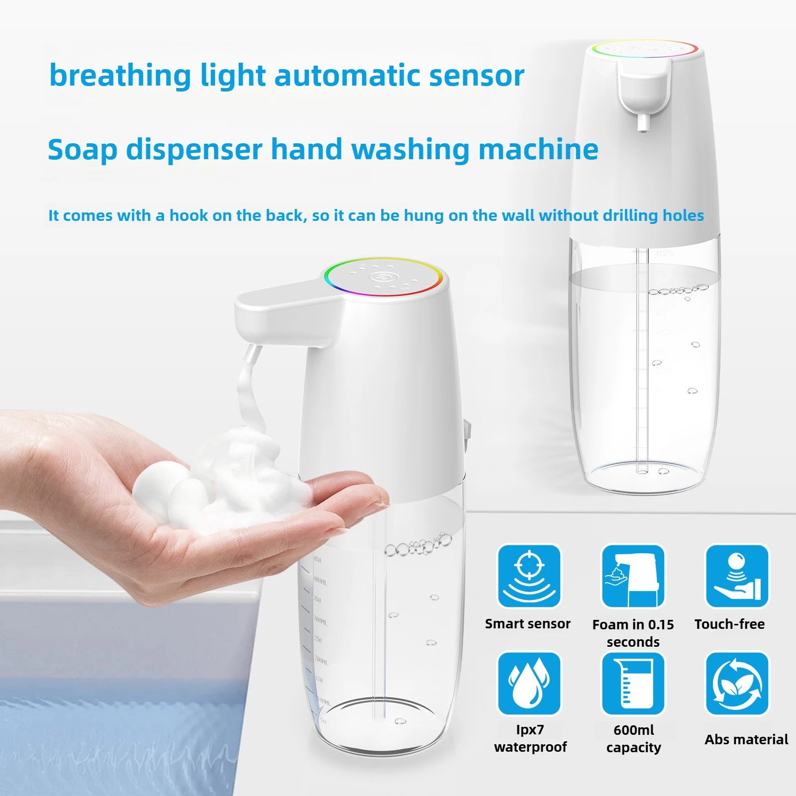 600ML Foam soap dispenser LED light infrared induction Hand washer automatic induction hand sanitizer machine soap dispenser Zpaxo