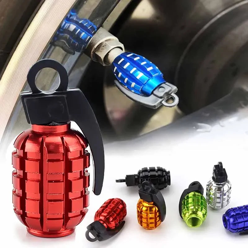 Grenade Aluminum Tire Valve Stem Caps 4-Pack – Car, Bike & Truck