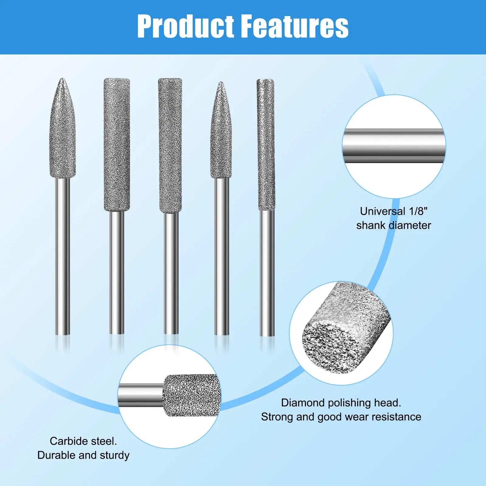 Diamond Grinding Burr Needle Point Engraving Carving Polishing Glass