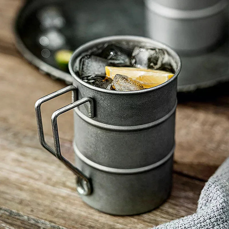 Outdoor Camping Picnic Beer Mug Retro Old Coffee Water Cup Industrial Style Oil Barrel Mug Drinking Utensils Stainless Steel Zpaxo