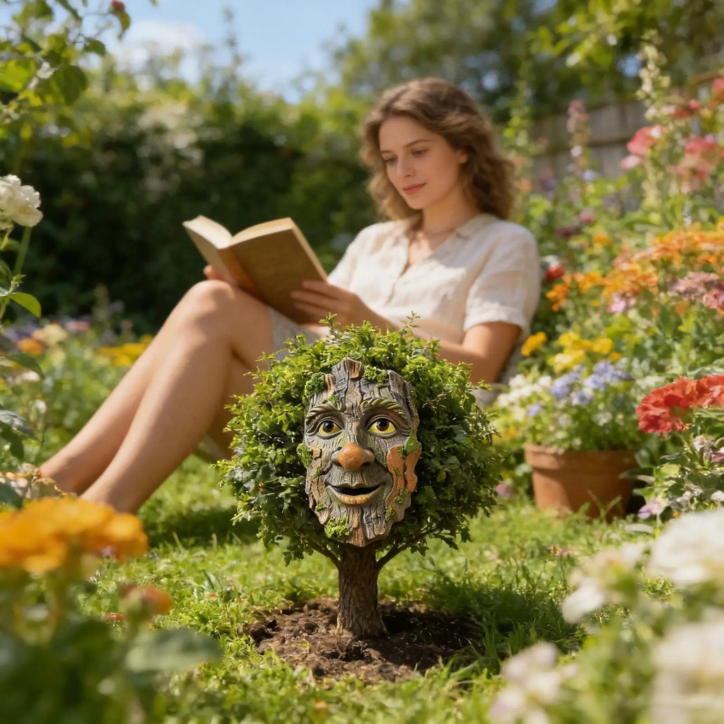 Tree Faces Decor Outdoor Resin Old Man Face Statue Wall Mounted Yard