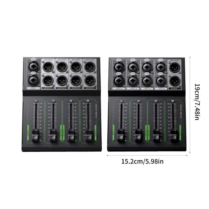 652F Passive Volumes Controller 4 Independent Faders XLR TRS Zpaxo