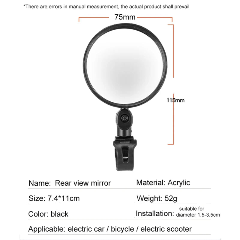 1PC Bicycle Rearview Mirror Electric Scooter Rear View Mirror For Xiaomi Scooter Back Mirror Rearview for Ninebot Bike Accessory Zpaxo 1PC