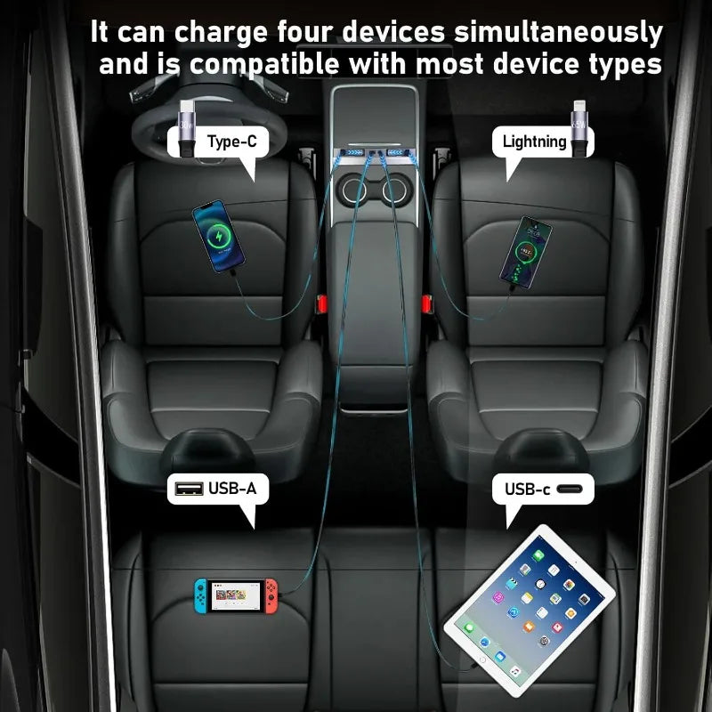 Tesla Model Y & Model 3 Retractable USB Hub – 65W Fast Charge
