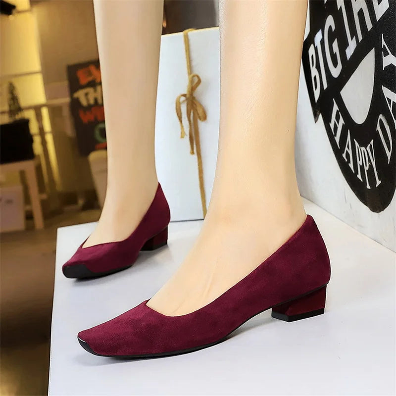 Comfortable Elegant Square Toe Shallow Mouth Simple Plain Suede Zpaxo