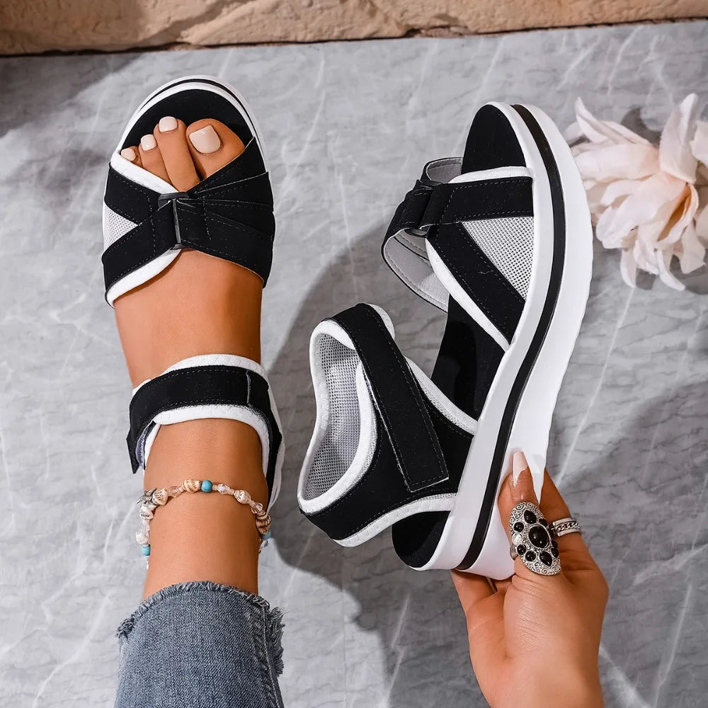 Women's Sandals Mix Color Wedges Heels Sandals Summer 2025 Shoes Woman Heeled Sandals Platform Summer Shoes Women Block Footwear Zpaxo black 42