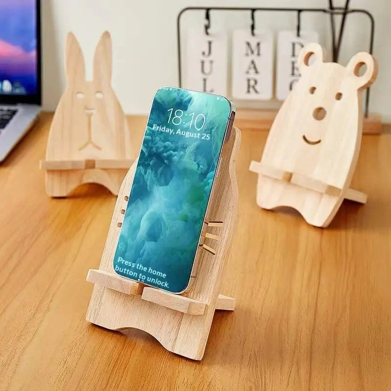 Wooden Foldable Phone Stand – Cartoon Desktop Holder