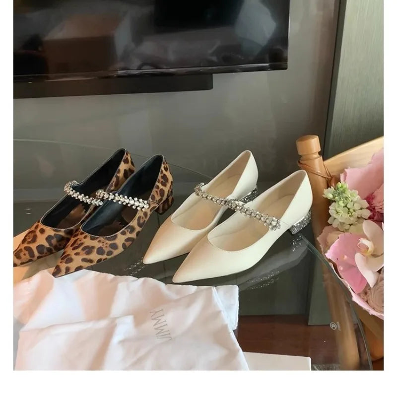 Flat Shoes for Women Spring and Autumn 2025 New Elegant Pointed Toe Rhinestone Leopard Print Shallow Ladies shoes loafers women Zpaxo