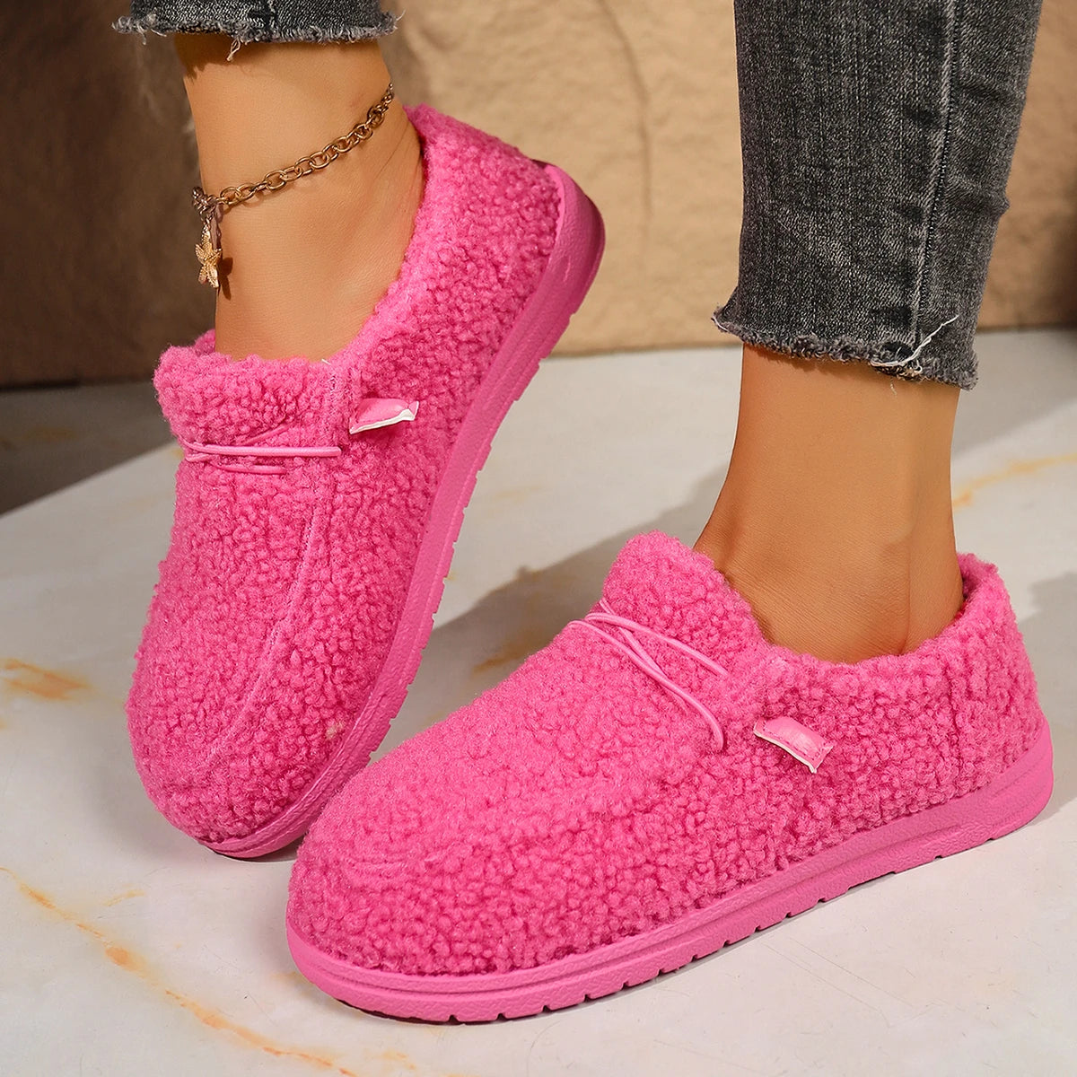 Women Snow Boots 2025 New Warm Flat Low-Top Loafers Comfortable Round Toe Ankle Boots Women Casual Cotton Slip-On Shoes Women Zpaxo Rosy Red 40