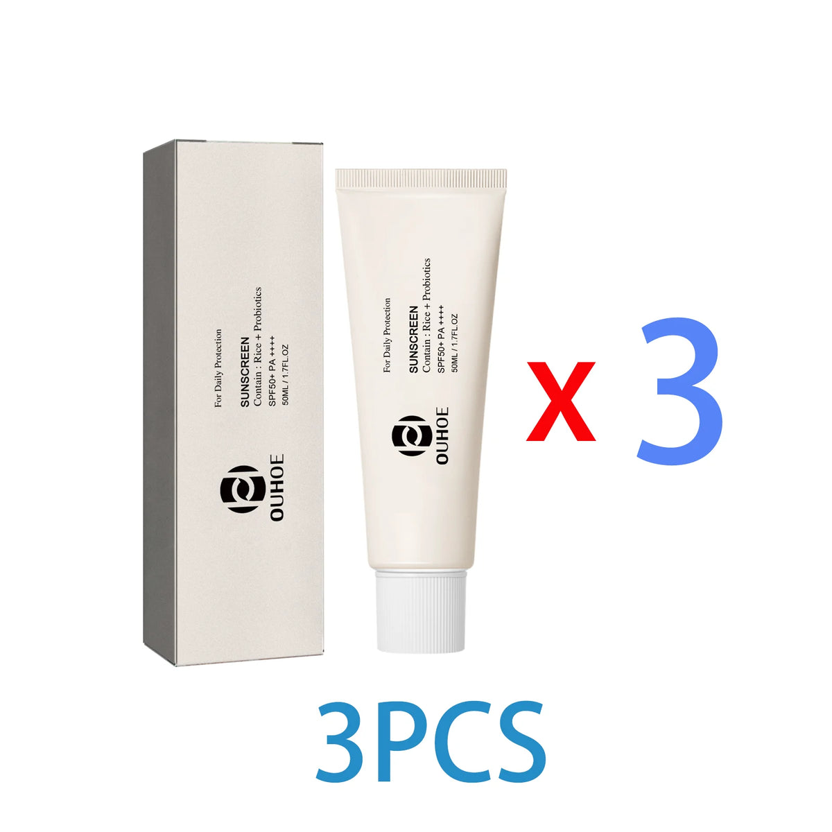 SPF 50 Face Sunscreen Non Greasy UV Protection Moisturizing Cream for Sensitive Skin Lightweight Travel Size 50ml Rice Probiotic Zpaxo 3PCS Friend Pack