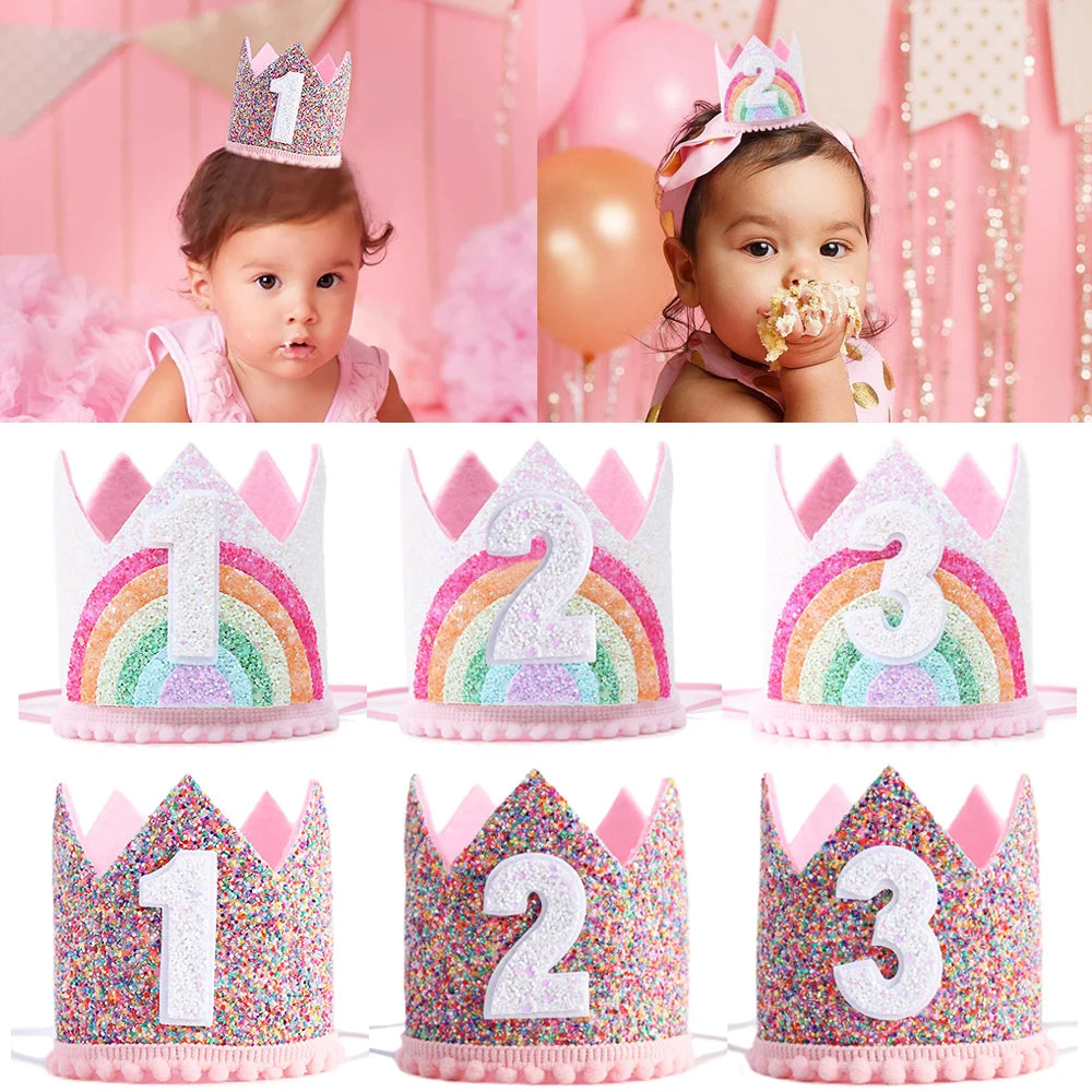 Felt Rainbow Crown Birthday Party Crowns 1st 2nd 3rd Happy Decor Kids