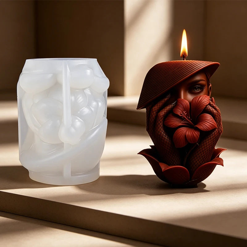 3D Figure Flower Candle Silicone Mold DIY Human Body Face Rose Peony Handmade Aroma Soap Wax Craft Resin Mould Home Decor Zpaxo
