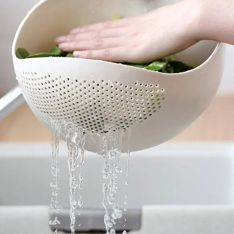 Plastic Drain Basket Filter Rice Bowl Fruit Laundry Handle Home
