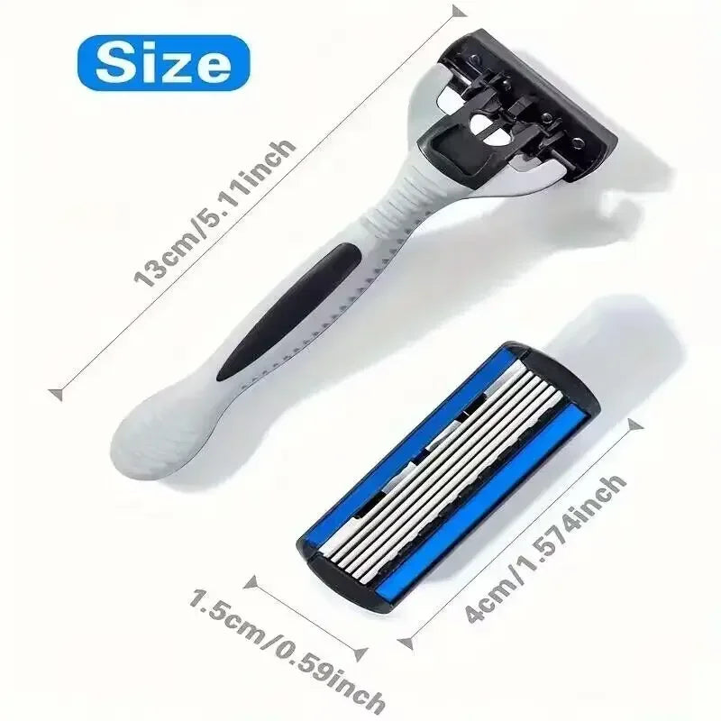 Men's Safety Razor Manual Stainless Steel 6-Layer Blade Hair Removal Tool Replaceable Razor Head Grooming Kit Zpaxo