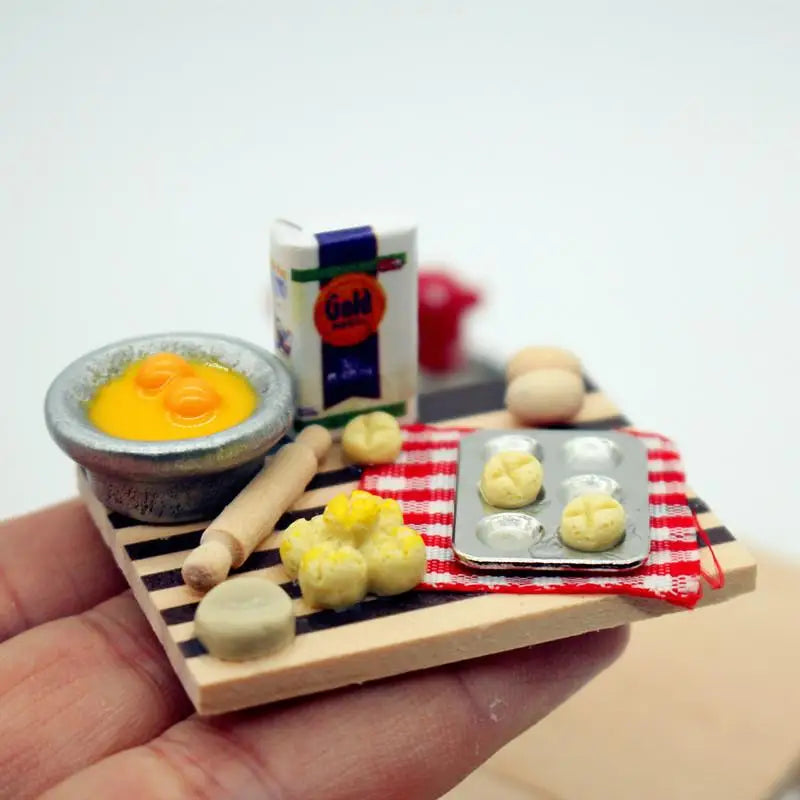▶Dollhouse Food Toy Pastry Making Station Egg Milk Bread Cutting Board Miniatures Model Kitchen Accessory Kids Pretend Play Toys Zpaxo 1 set
