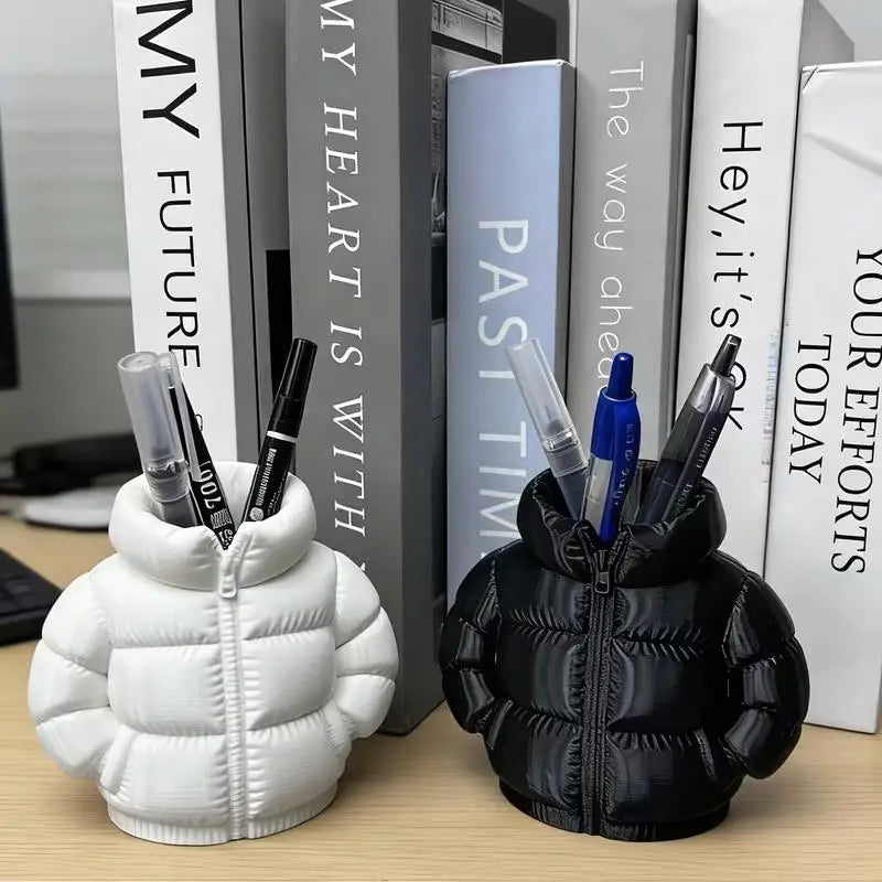 2PCS Cute Down Jacket-Shaped Pen Holder, 3D Printed Coaster Set for Desk Organizer & Student Gift Zpaxo