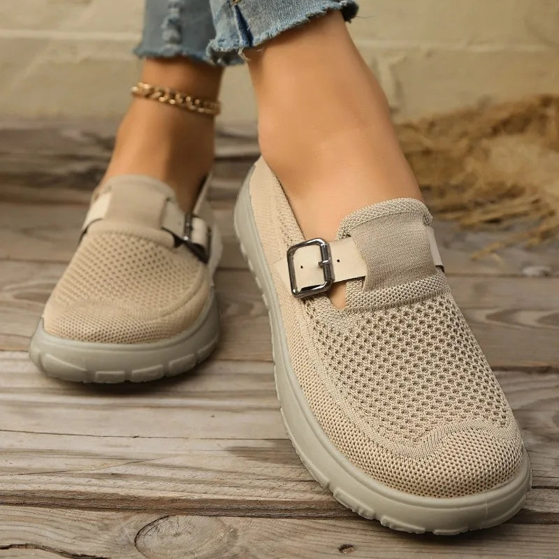 Women's Mesh Fabric Breathable Comfortable Vintage Wedge Mid Heel Zpaxo