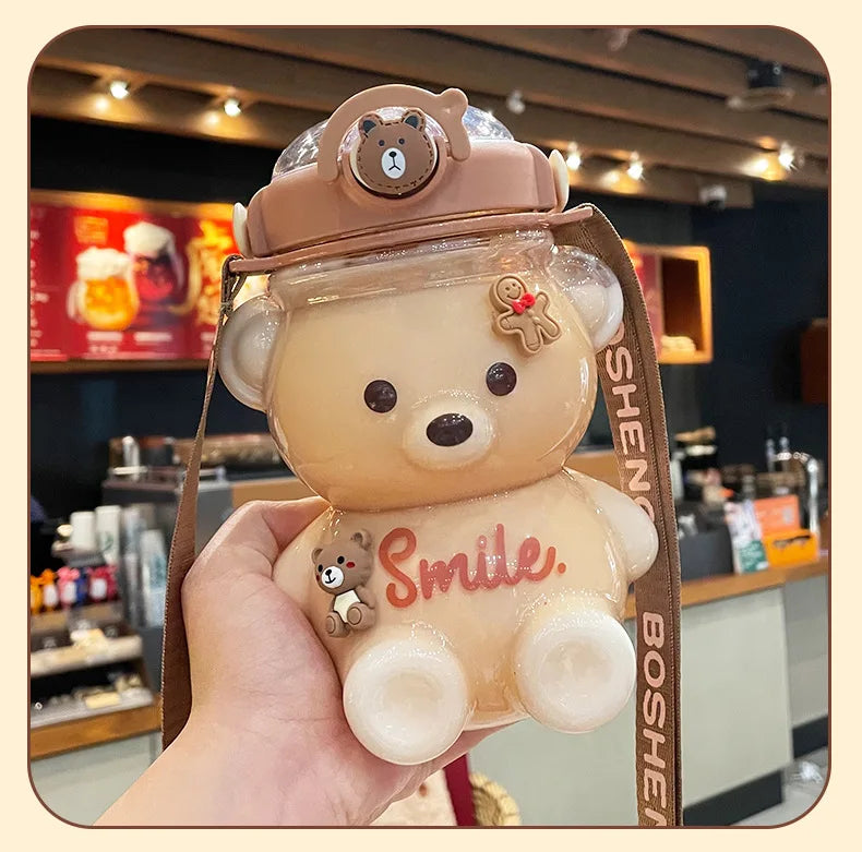 Hot 1000ml Cute Bear Cup Various Modes of Tumbler with Straw Kawaii Water Bottle for Girl Kid Outdoor Drinking Kettle Zpaxo 1000ml Dark Brown