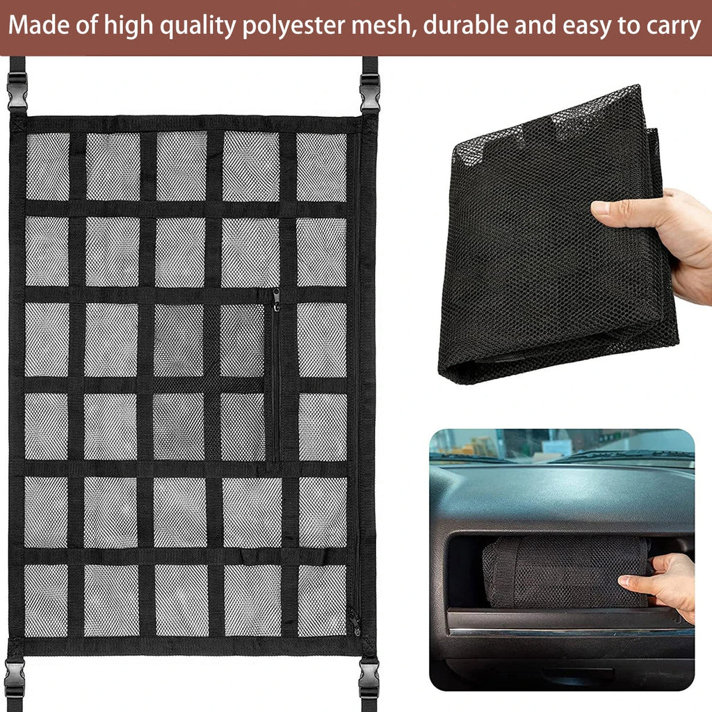 Car Strong Net Bag Load-Bearing Mesh Car Roof Storage Capacity Car Ceiling Auto Accessories Organizer Large Journey Space Saving Zpaxo