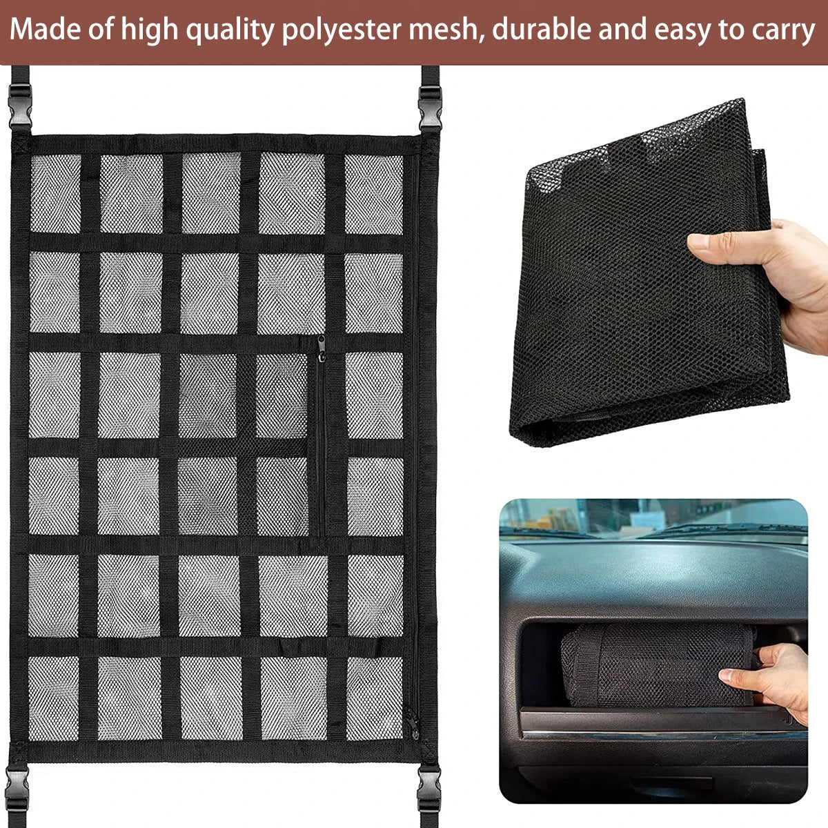 Car Strong Net Bag Load-Bearing Mesh Car Roof Storage Capacity Car Ceiling Auto Accessories Organizer Large Journey Space Saving Zpaxo