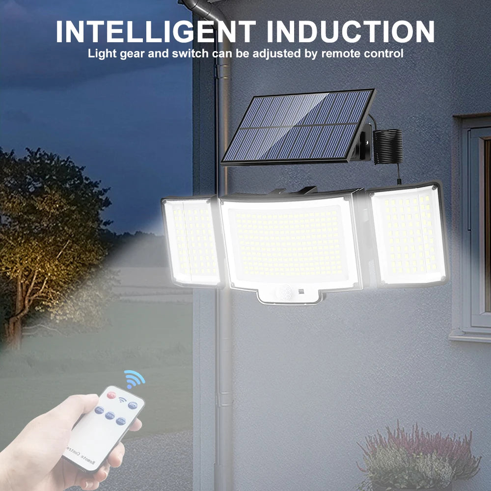 366 LED Solar Motion Sensor Security Outdoor Lights 3 Heads Solar Garden Lights Flood Lights Powered Wall Light Waterproof Front Zpaxo