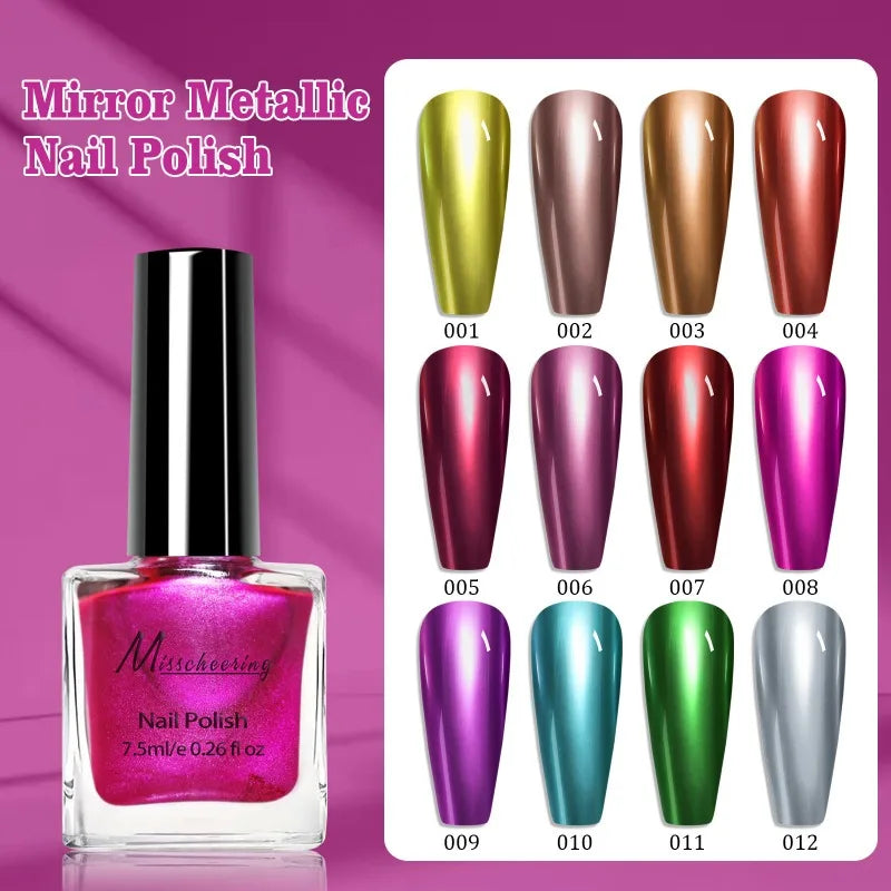 12 Colors Metal Mirror Effect Nail Polish Lasting Quickly Drying Art Zpaxo