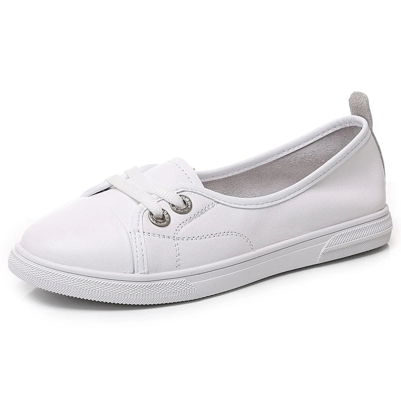2026 Leather White Sneakers Women Spring Autumn Slip Lazy Elastic Zpaxo