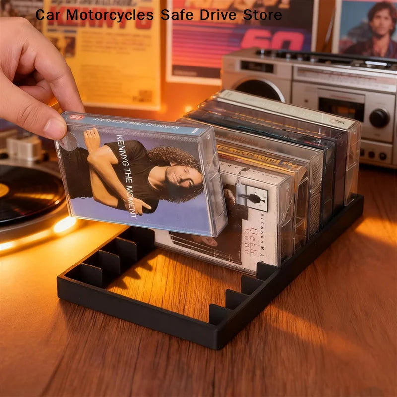 CM1Pcs Black Plastic Cassette Tape Holder Box Magnetic Closure Large