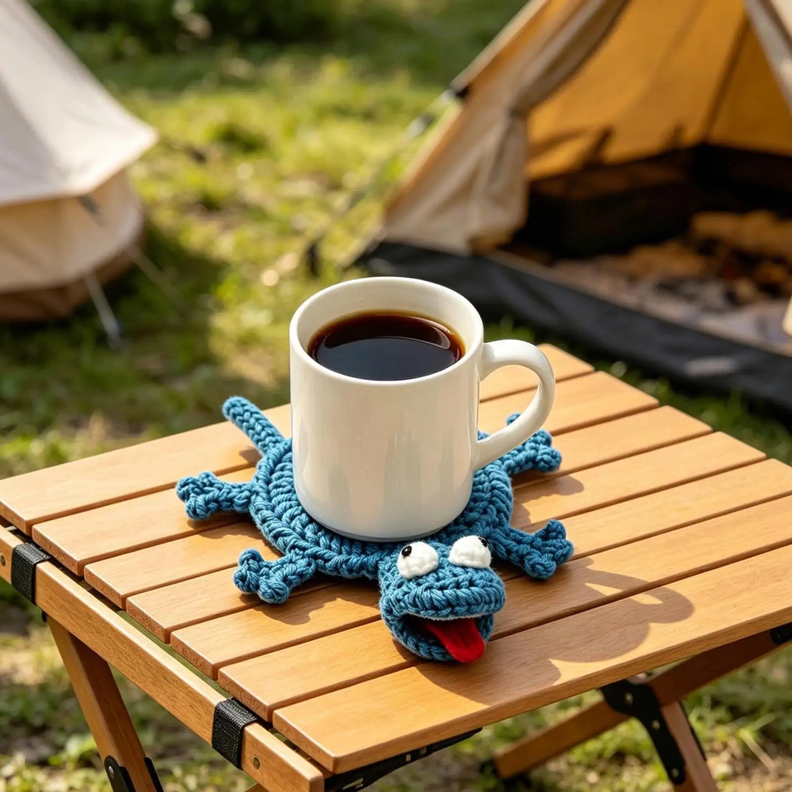 Crochet Coaster Animal-Themed Table Protection Ornament Lizard Shape Yarn Coaster for Bedroom Nightstand Birthday Party Zpaxo