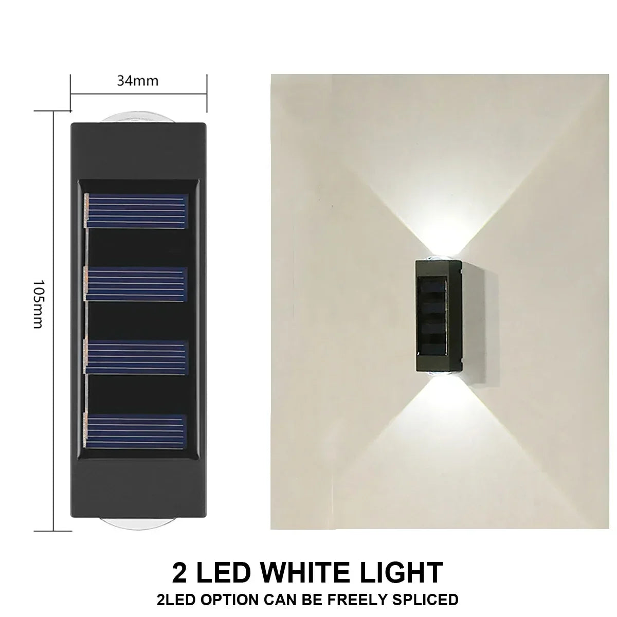 Solar LED Light Outdoor Waterproof Wall Lamp Dusk Dawn Fence Lighting Zpaxo 2LED-WHITE 2PCS