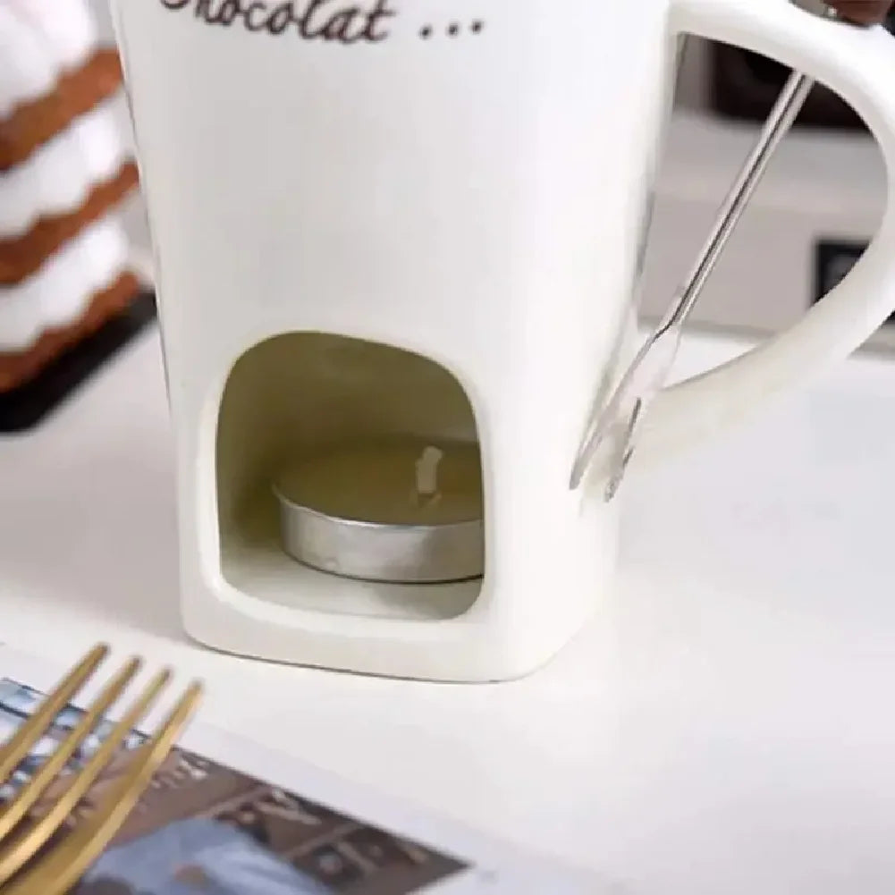 European Style Candle Cup Cheese Chocolate Ice Cream Candle Heated Melted Ceramic Cup Home Kitchen with Fork Creative Coffee Cup Zpaxo