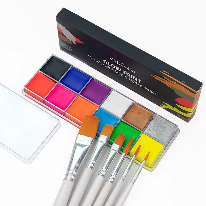 Glow Dark Face Body Paint Palette UV Neon Fluorescent Art Zpaxo SET C
