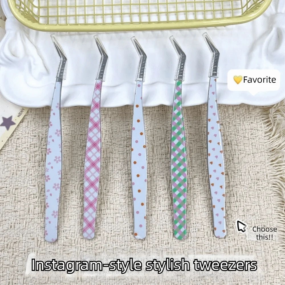 Metal Curved Stickers Tweezers Precision Cartoon Lashes Extension Zpaxo