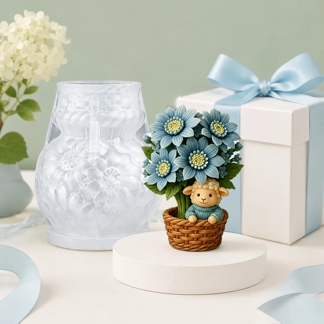 3D Sheep Flower Basket Silicone Candle Mold | DIY Craft Mold Silicone Craft Mold Zpaxo