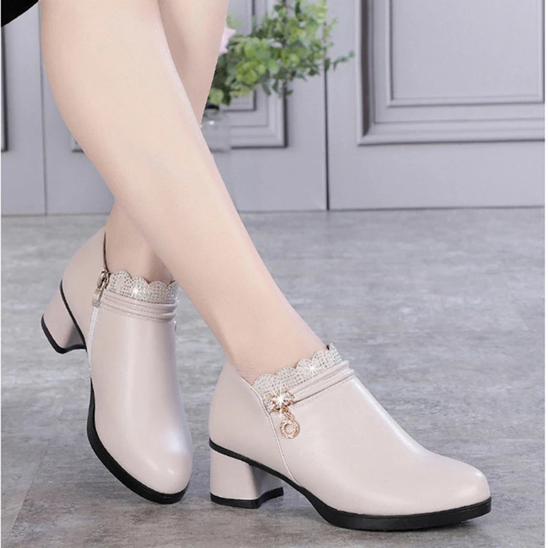 Solid Spring Autumn Women Fashion Pumps Thick Heels Soft Comfortable Zpaxo